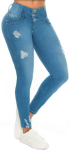 Load image into Gallery viewer, Margarita Push Up Jeans - Mid Rise - Light Blue Ripped