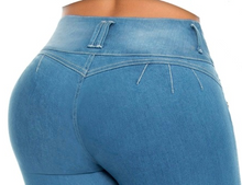 Load image into Gallery viewer, Margarita Push Up Jeans - Mid Rise - Light Blue Ripped