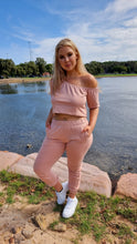 Load image into Gallery viewer, Rose Pink Track Pants + Crop Top
