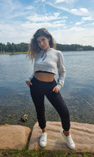 Load image into Gallery viewer, Black Track Pants + Light Grey Cropped Hoodie