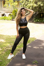 Load image into Gallery viewer, Hight Waisted - Body Shaping leggings - Crystal Black + Sports Top
