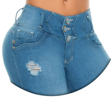 Load image into Gallery viewer, Margarita Push Up Jeans - Mid Rise - Light Blue Ripped

