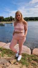Load image into Gallery viewer, Rose Pink Track Pants + Crop Top

