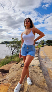 Daniela Push Up Shorts -Mid Rise - Light Blue