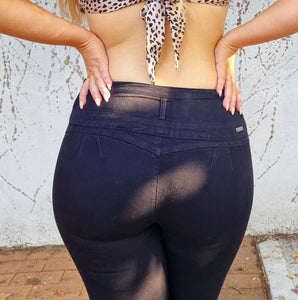 Gina Push Up Jeans - High Waisted - Black Texture