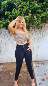 Gina Push Up Jeans - High Waisted - Black Texture