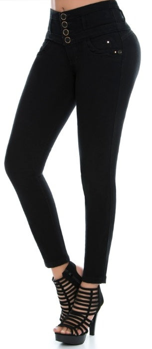Gina Push Up Jeans - High Waisted - Black Texture