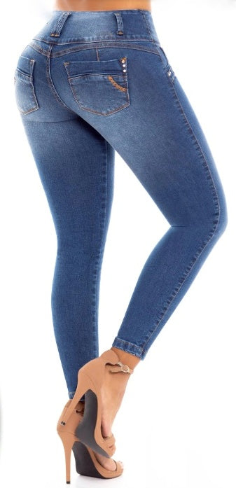 Nicol Push Up Jeans - Mid Rise - Blue Faded