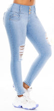 Load image into Gallery viewer, Nieve Push Up Jeans - Mid Rise - Light Blue Ripped

