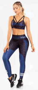 Body Shaping Leggings - Black and Blue + Sports Top