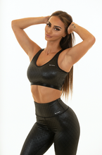 Load image into Gallery viewer, Body Shaping Leggings - Black Texture - Sports Top and face mask
