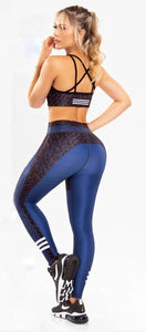 Body Shaping Leggings - Black and Blue + Sports Top