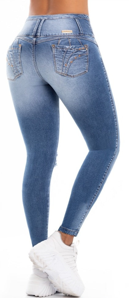 Jenifer push up jeans - Mid Rise - Blue Faded