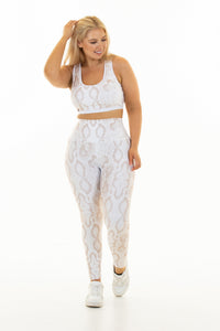 High Waisted - Body Shaping Leggings - Beige Python + Sports Top